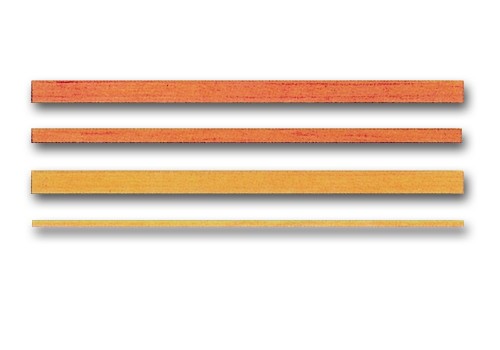 imagen del filete de madera teñido en color naranja y sus diferentes anchuras