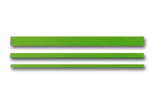 imagen del filete de madera teñido en color verde hierba y sus diferentes anchuras