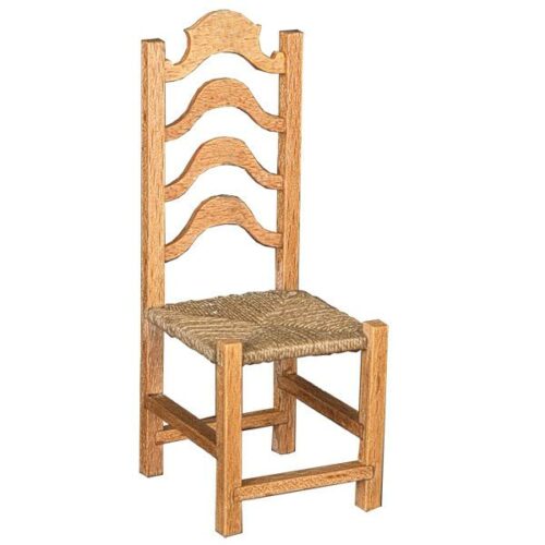 imagen de silla de cocina de asiento de enea y madera de haya en miniatura para casa de muñecas