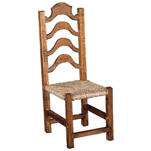 imagen de silla de cocina de asiento de enea y madera de nogal en miniatura para casa de muñecas