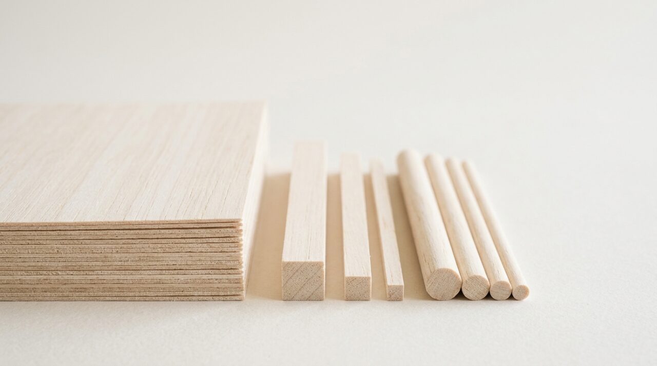 Madera de balsa en planchas, listones y varillas en R. Agulló